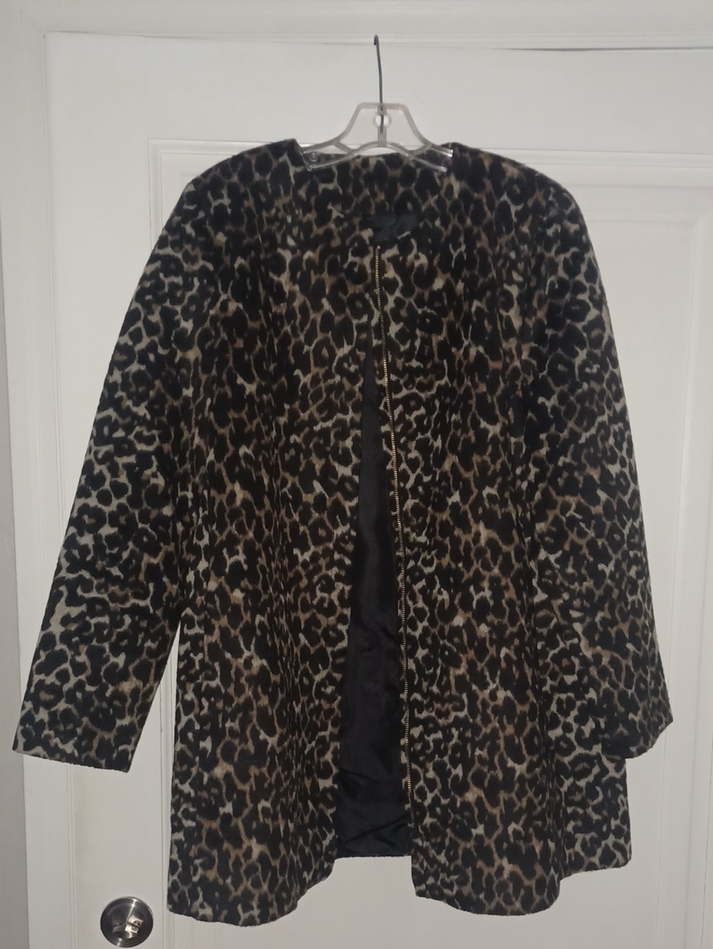 Nine West Leopard Print Open-Front/zip Pea Coat - Brown & Black